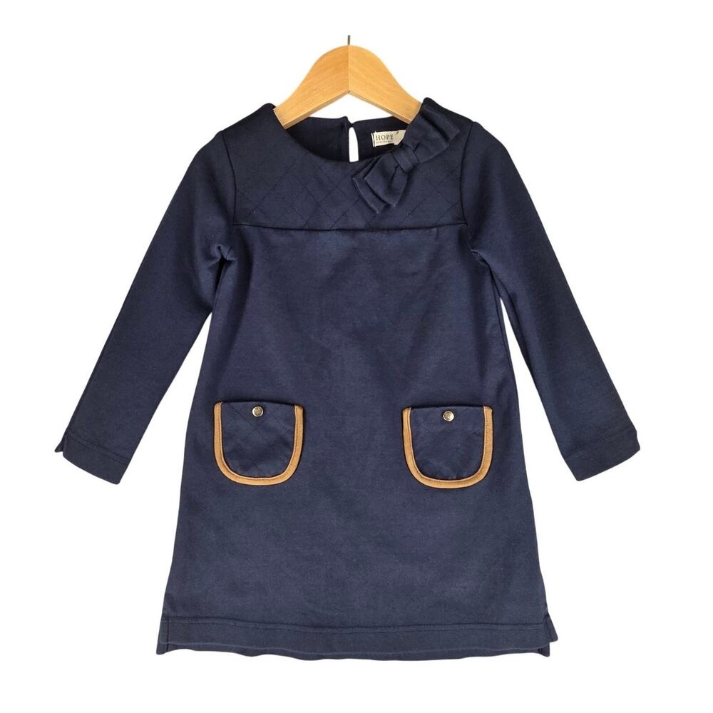 HOPE & HENRY GIRLS’ NAVY KNIT DRESS – SIZE 4 – ORGANIC COTTON BLEND – CLEAN